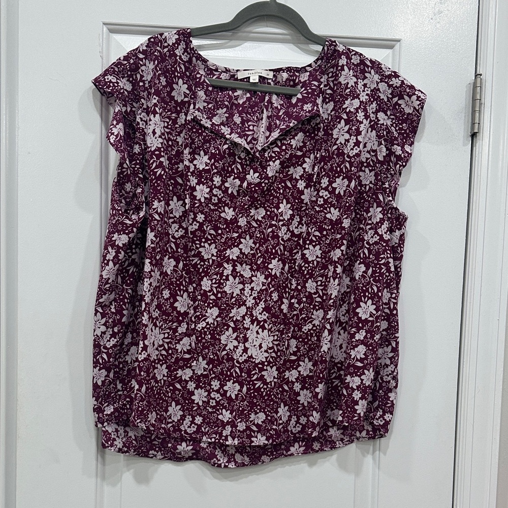Fun 2 Fun Burgundy Floral Blouse
